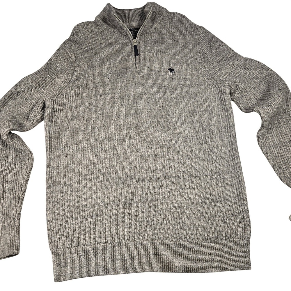 Abercrombie & Fitch‎ Mens XXL Grey Ribbed 100% Cotton Quarter Zip Sweater NWT